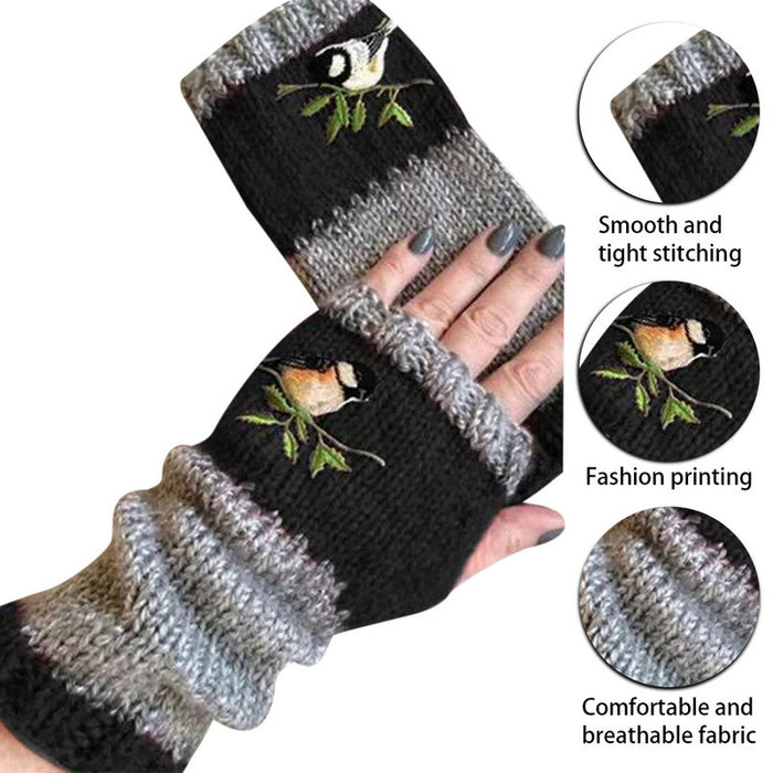Fashion Warm Stitching Embroidered Gloves Women