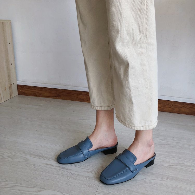 Womens Flats Shoes Mules Slippers Cover Toe Loafers Pu