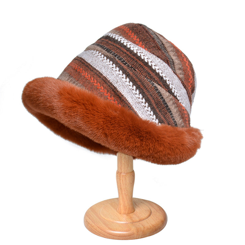 Houndstooth Ethnic Style Warm Thickened Bucket Hat
