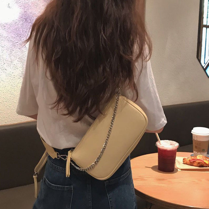 Stylish Underarm Chain Crossbody Small Bag Pu Leather Shoulder Bags for Women Bolsas Solid Color Messenger Bag