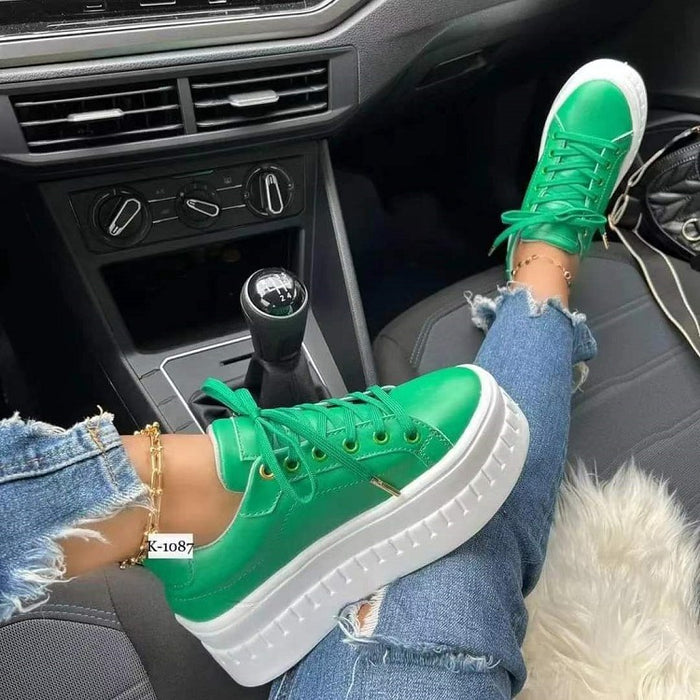 Chunky Heel Shoes Ankle Boots Lace-up Sneakers For Women