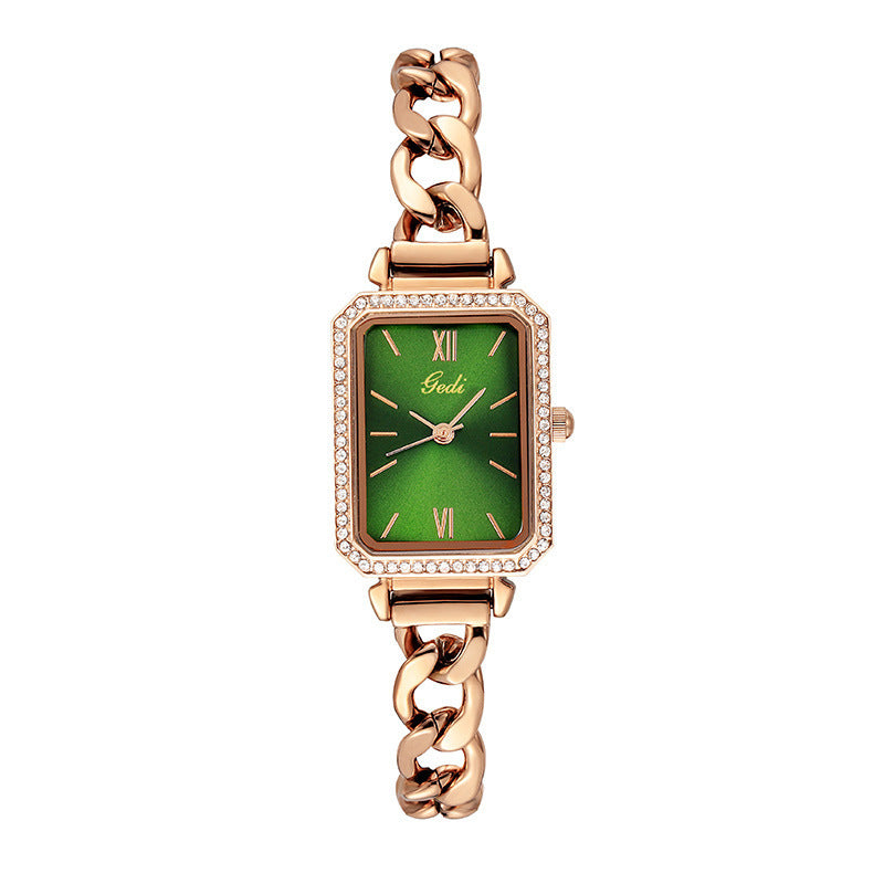 Luxury Rhinestone Denim With Small Green Watch