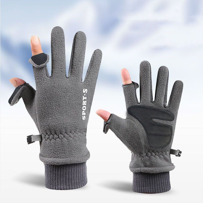 Outdoor Ski Riding Gloves Winter Polar Fleece Flip Cover Winter Gloves Men And Women Plus Velvet Thickened Warm Touch Screen Gloves