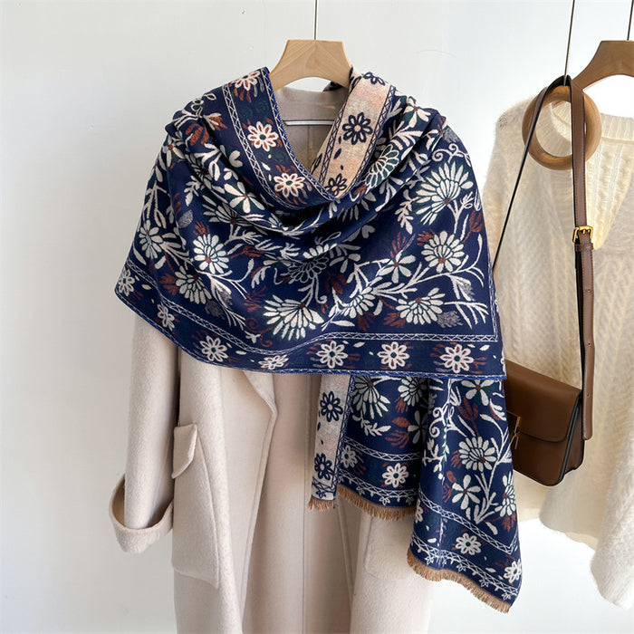 Cashmere-like Flower Scarf Warm Shawl
