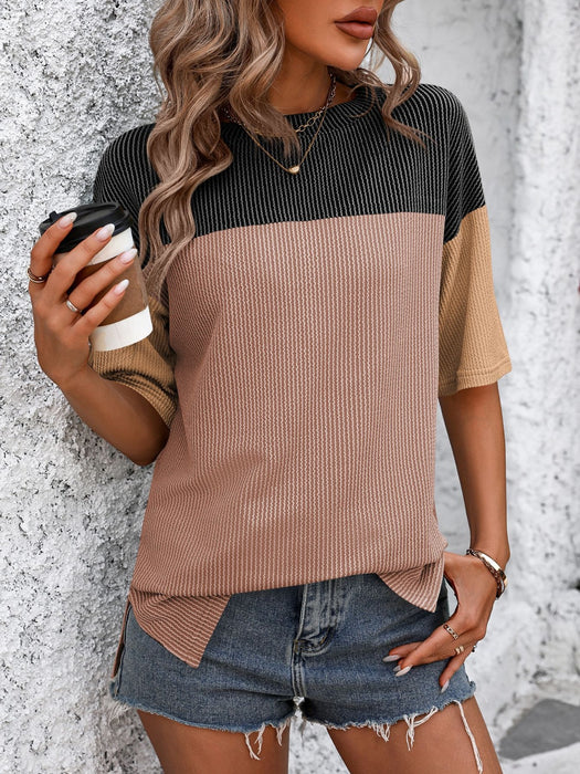 Mandy Color Block Round Neck Half Sleeve T-Shirt