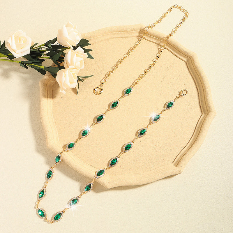 Women's Waist Chain High Touch Crystal Emerald Set Fine Metal Chain Everything Dress Elegant Jewelry Accessories