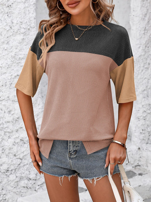 Mandy Color Block Round Neck Half Sleeve T-Shirt