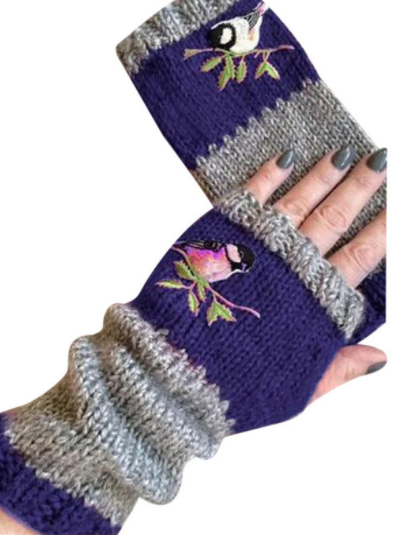Fashion Warm Stitching Embroidered Gloves Women