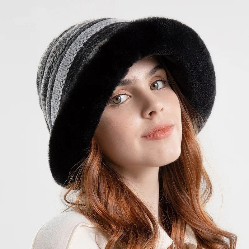 Houndstooth Ethnic Style Warm Thickened Bucket Hat