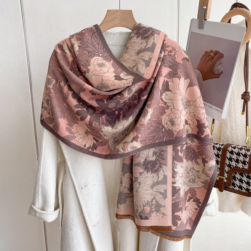 Artificial Cashmere Scarf Female Autumn Winter Retro Art