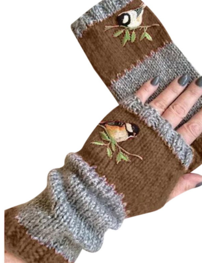 Fashion Warm Stitching Embroidered Gloves Women