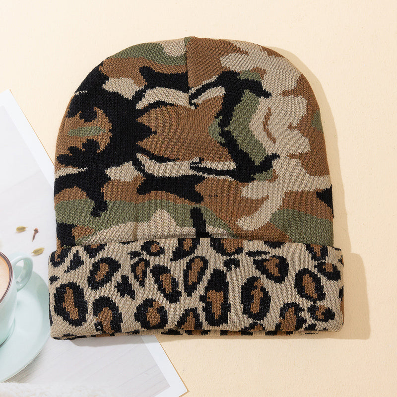 Camo Leopard Pattern Fashion Outdoor Autumn And Winter Warm Printing Women's Hat
