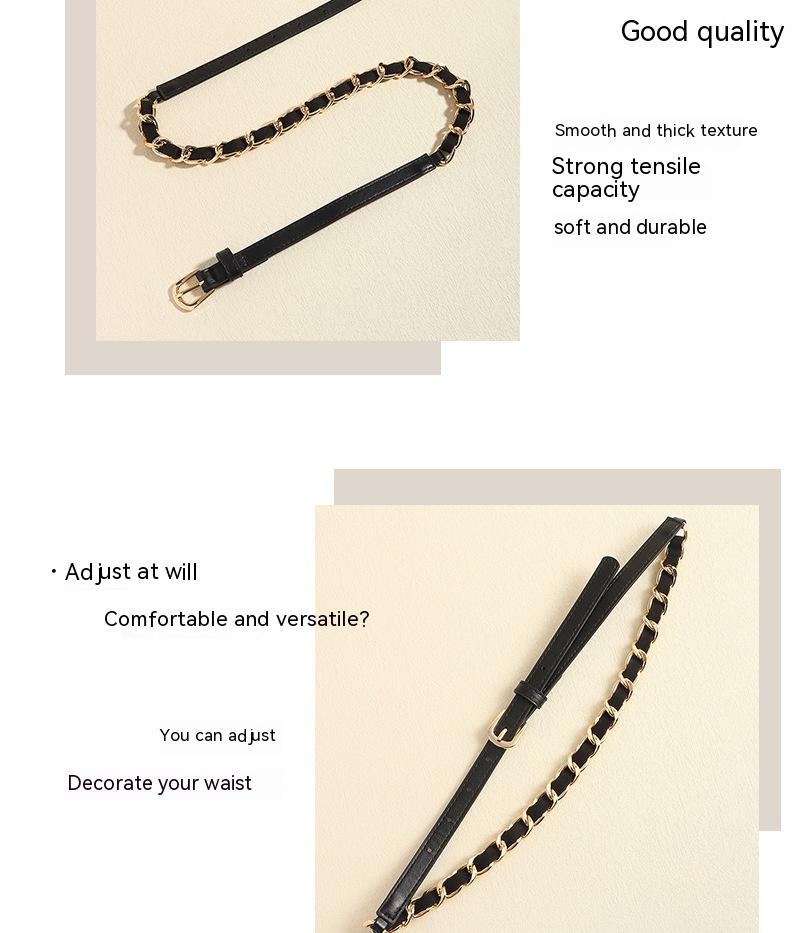 European And American Simple Women's Metal Chain Woven PU Stitching Belt Punk Versatile Simple Waist Chain