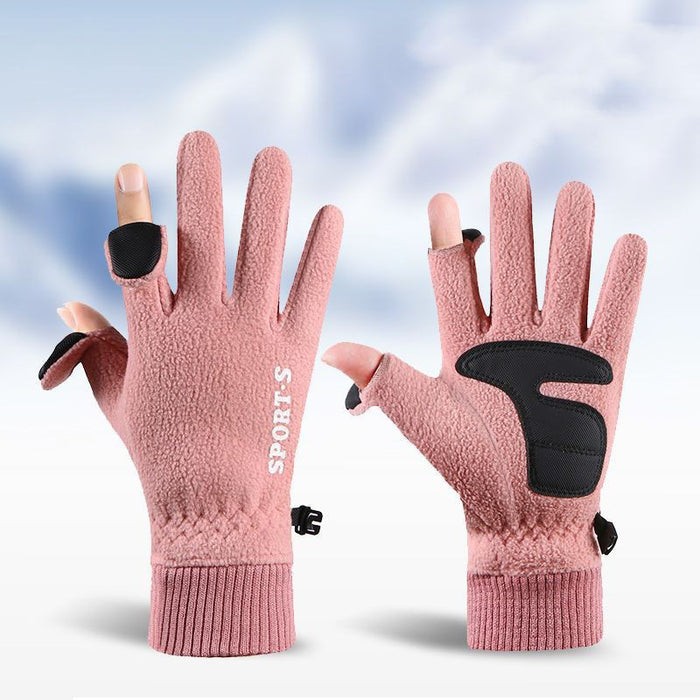 Outdoor Ski Riding Gloves Winter Polar Fleece Flip Cover Winter Gloves Men And Women Plus Velvet Thickened Warm Touch Screen Gloves