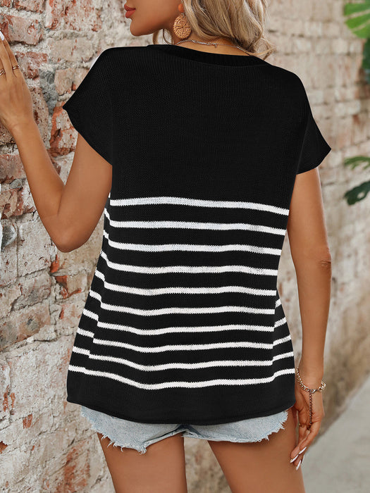 Mandy Striped Round Neck Short Sleeve Knit Top