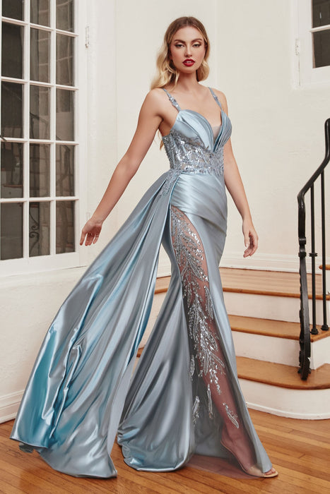 Soft Satin Fitted Gown With Sash