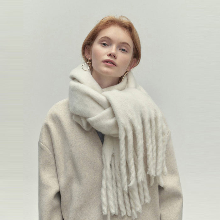 Winter Solid Color Scarf With Tassel Ins Style Fashion Versatile Warm Soft Long Scarf Women's Shawl