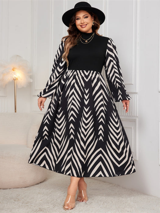 Honey Plus Size Printed Mock Neck Long Sleeve Midi Dress