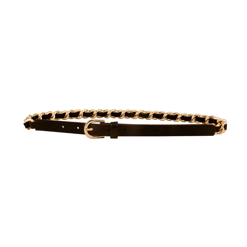 European And American Simple Women's Metal Chain Woven PU Stitching Belt Punk Versatile Simple Waist Chain