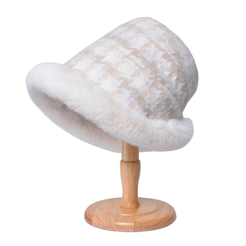 Houndstooth Ethnic Style Warm Thickened Bucket Hat