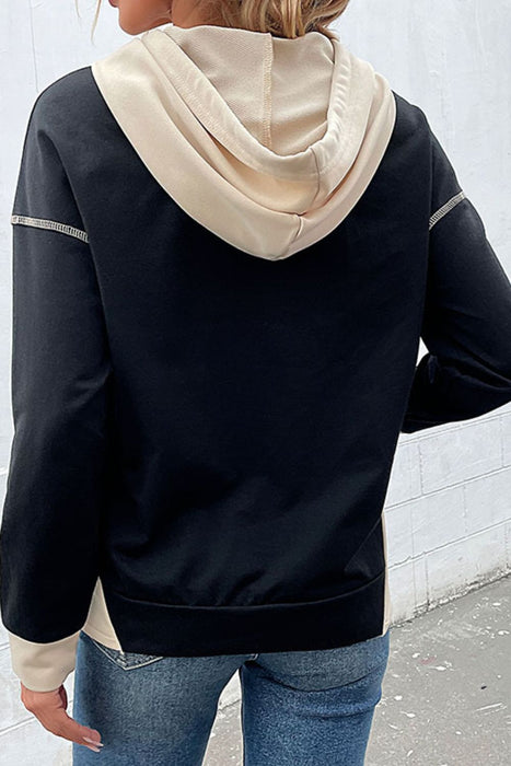 Contrast Drawstring Detail Drop Shoulder Hoodie