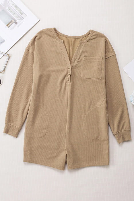 Notched Neck Long Sleeve Romper
