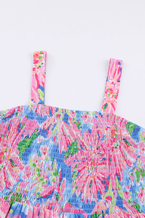 Floral Smocked Square Neck Jumpsuit with Pockets