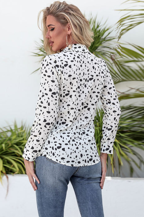 Animal Print Curved Hem Button-Up Shirt